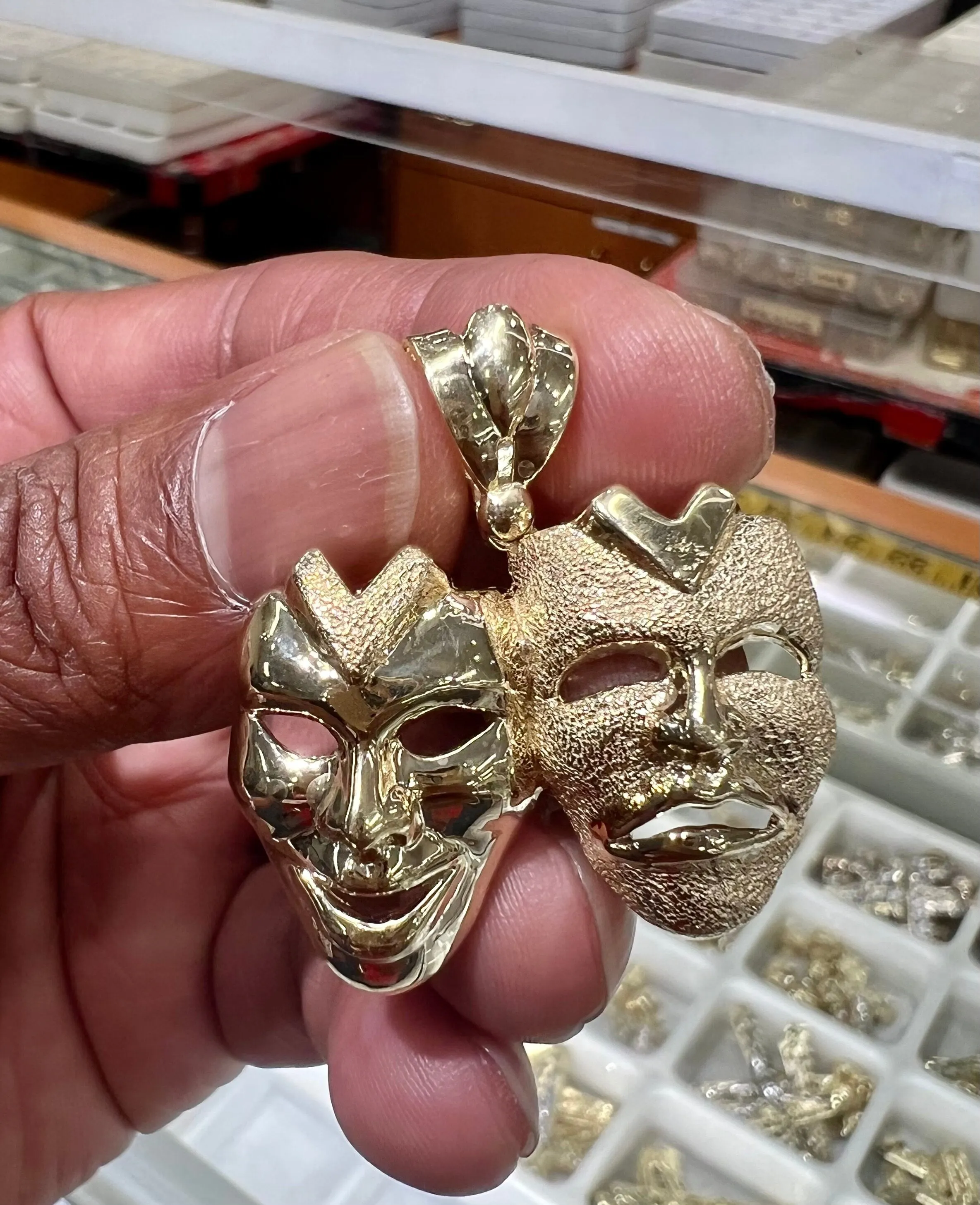 10K Solid yellow Gold Comedy Tragedy Mask Pendant Gold Unisex Pendant Theatre Pendant 3D Pendant, Drama Theater Actor Face Masks Pendant