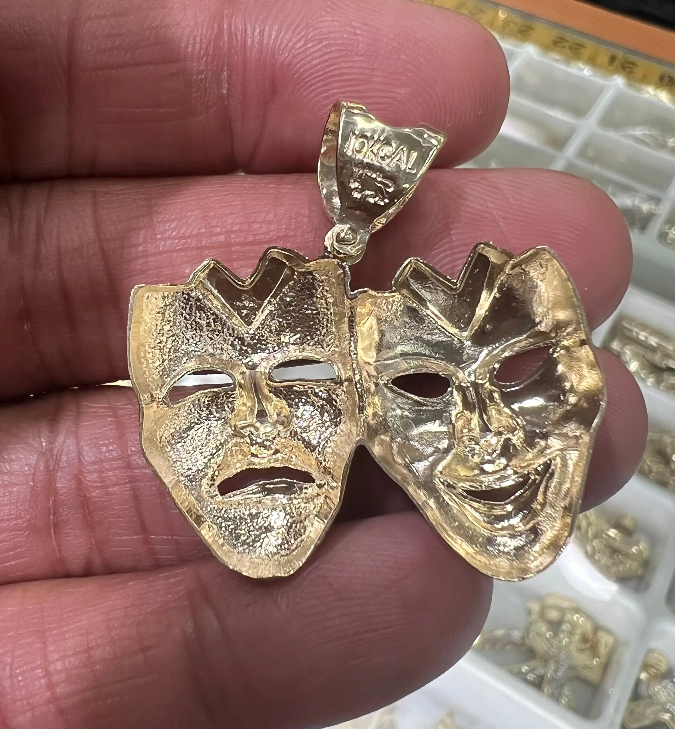 10K Solid yellow Gold Comedy Tragedy Mask Pendant Gold Unisex Pendant Theatre Pendant 3D Pendant, Drama Theater Actor Face Masks Pendant
