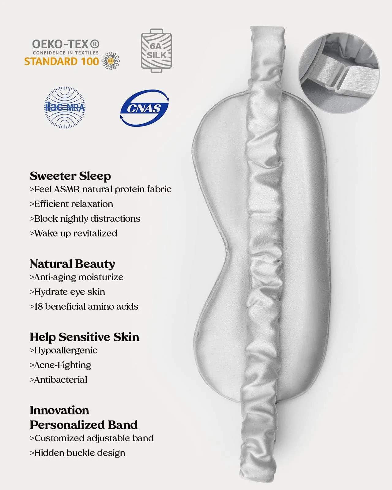 FEELITS 100% Royal Mulberry Silk. Natural Beauty Sleep Eye Mask- 22-momme Silver Grey