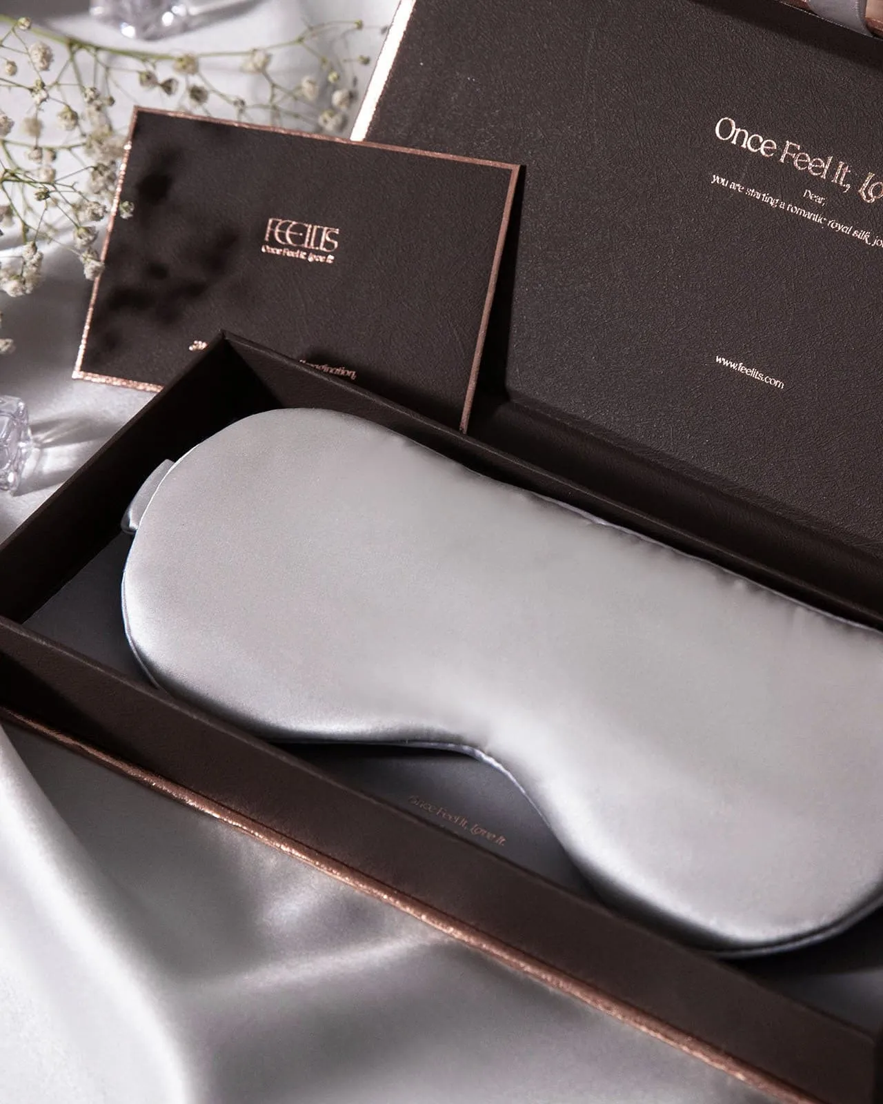 FEELITS 100% Royal Mulberry Silk. Natural Beauty Sleep Eye Mask- 22-momme Silver Grey