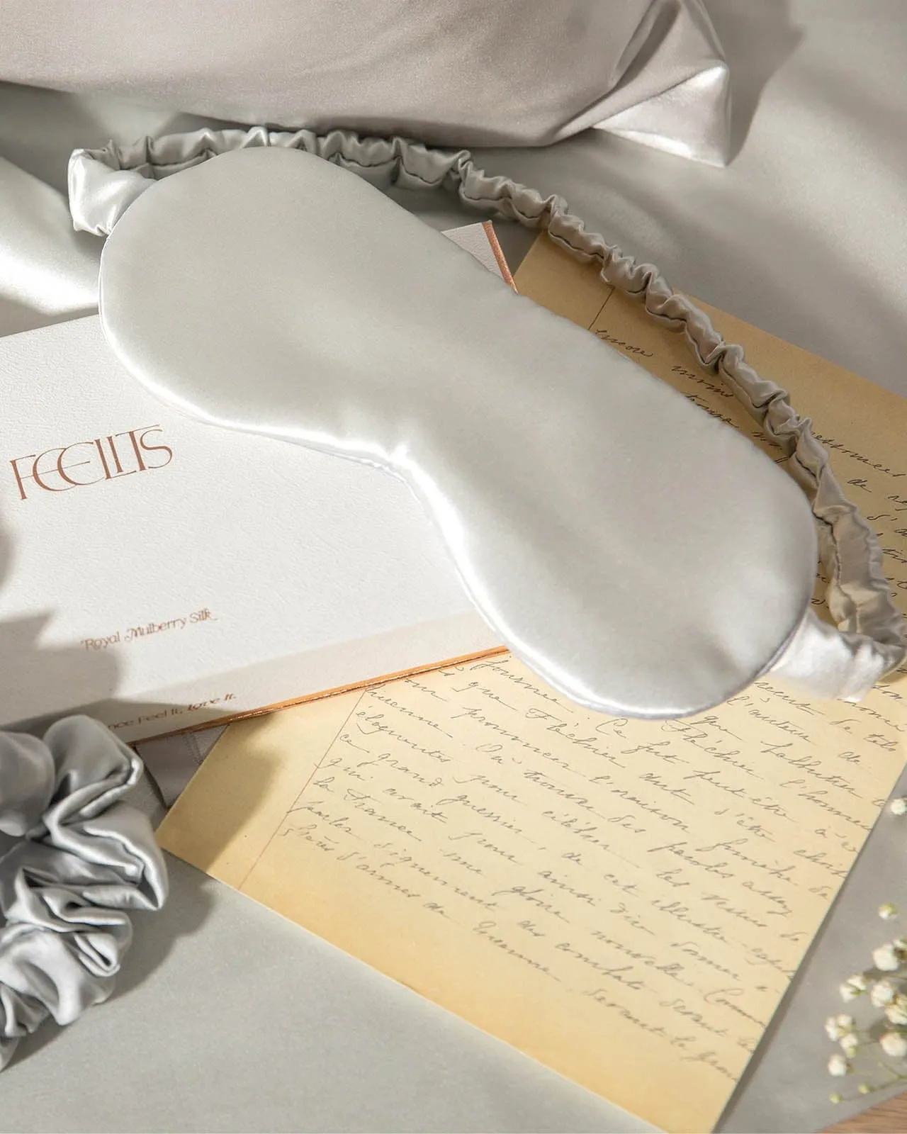 FEELITS 100% Royal Mulberry Silk. Natural Beauty Sleep Eye Mask- 22-momme Silver Grey