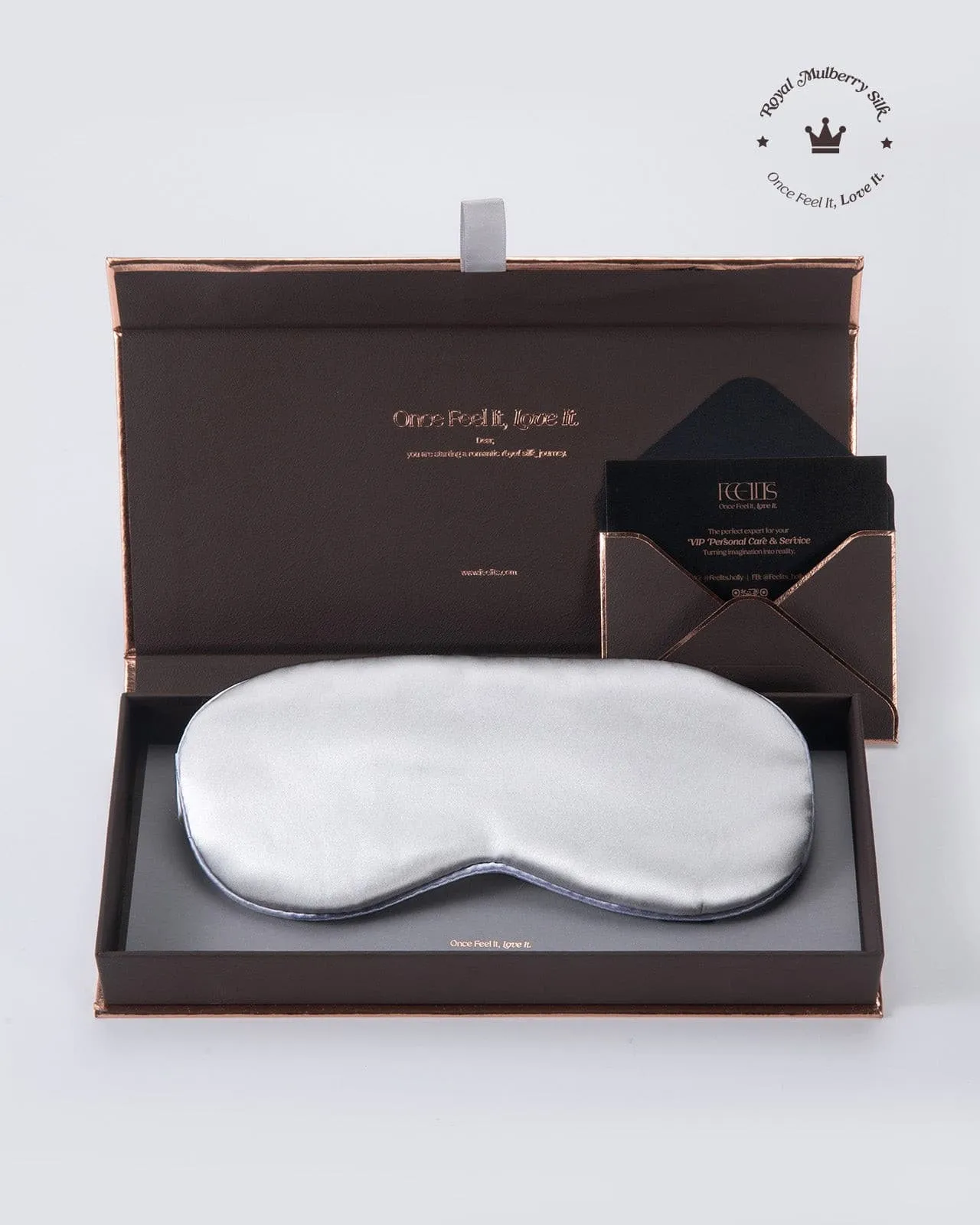 FEELITS 100% Royal Mulberry Silk. Natural Beauty Sleep Eye Mask- 22-momme Silver Grey