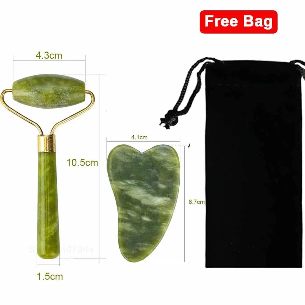 Jade Facial Skin Massagers Roller Set and Storage Bag