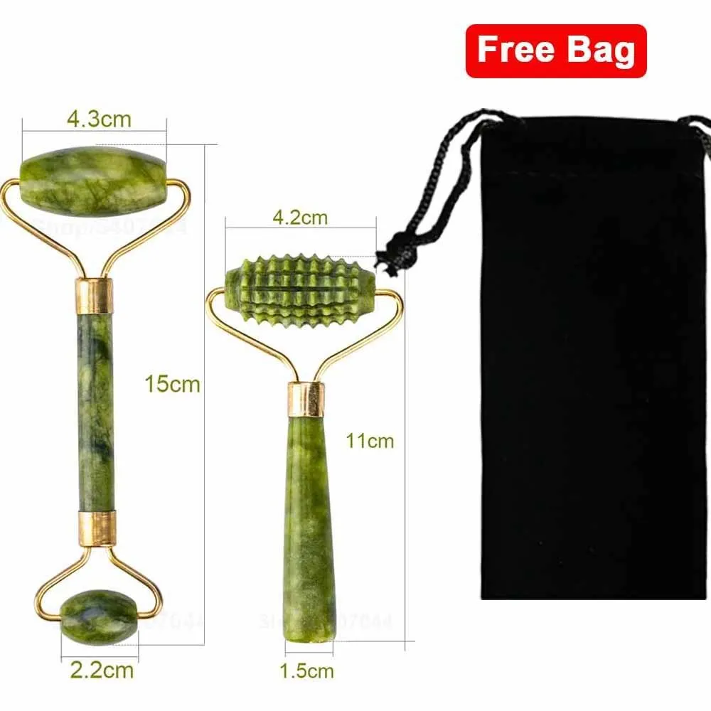 Jade Facial Skin Massagers Roller Set and Storage Bag