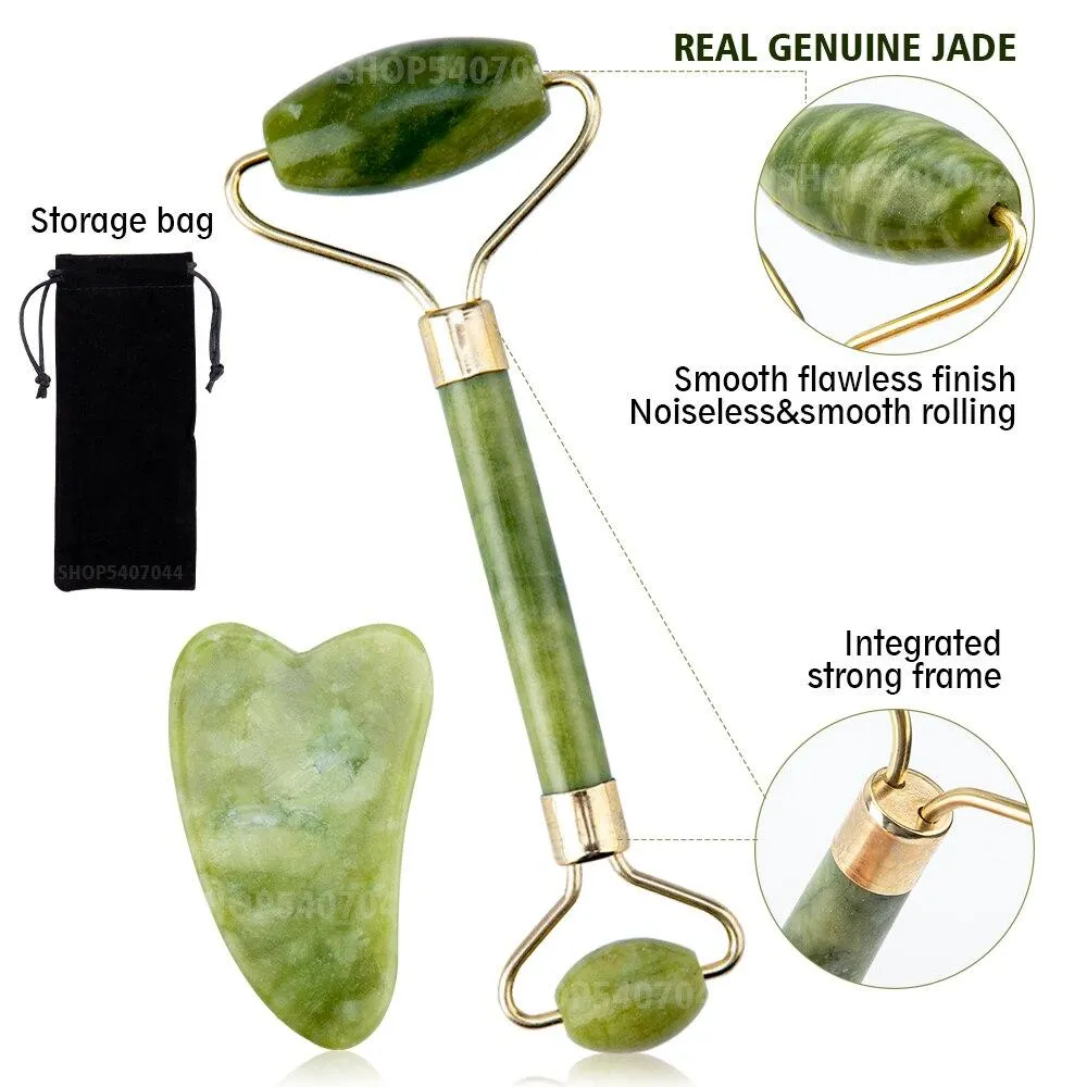 Jade Facial Skin Massagers Roller Set and Storage Bag