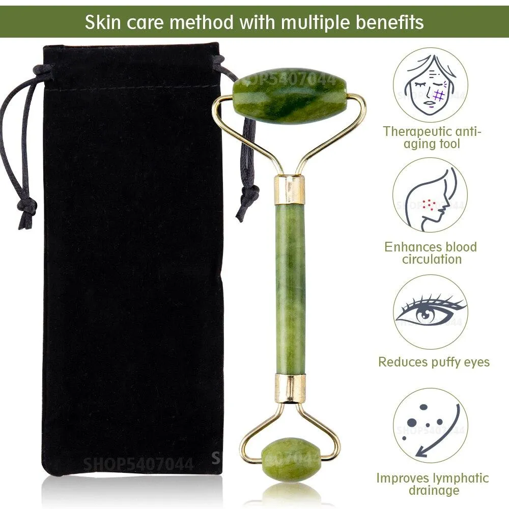 Jade Facial Skin Massagers Roller Set and Storage Bag