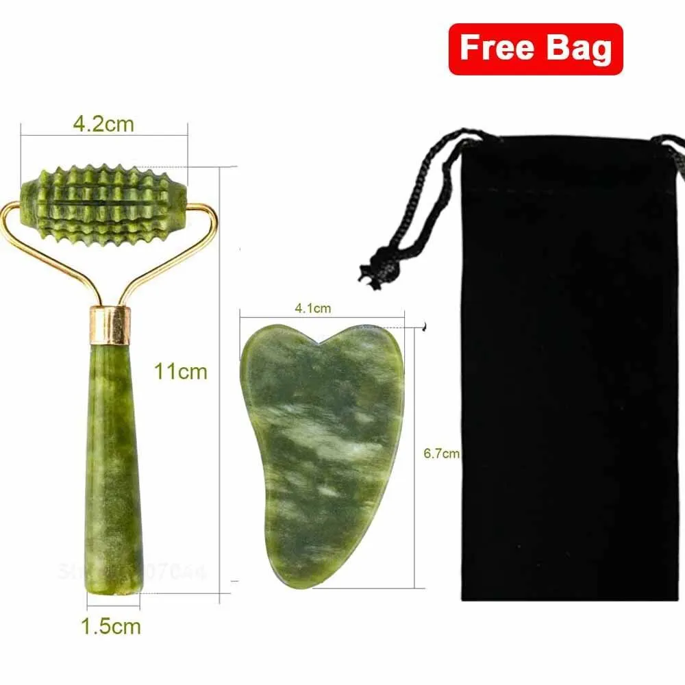 Jade Facial Skin Massagers Roller Set and Storage Bag