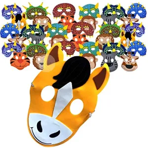 Kicko Foam Animal Masks Assortment - 36 Pack, 10 Different Styles - 7 to 7.5 Inches -