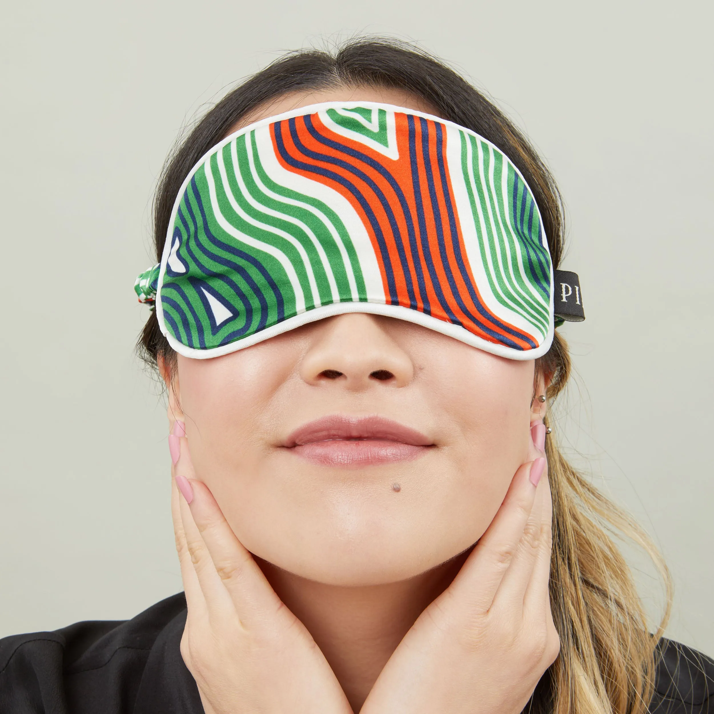 Lasdun Silk Cotton Sleep Mask - Green/Orange