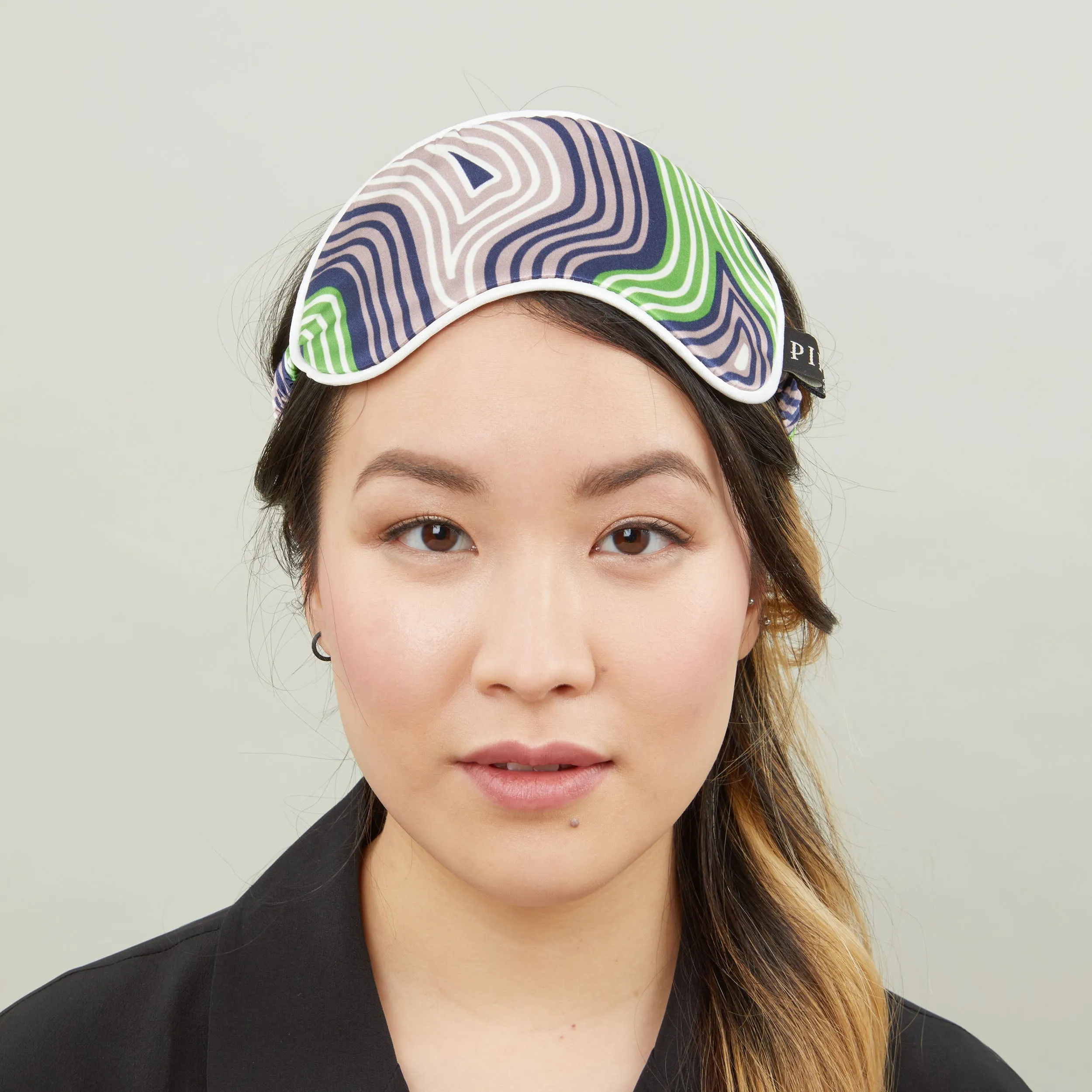 Lasdun Silk Cotton Sleep Mask - Navy/Lime