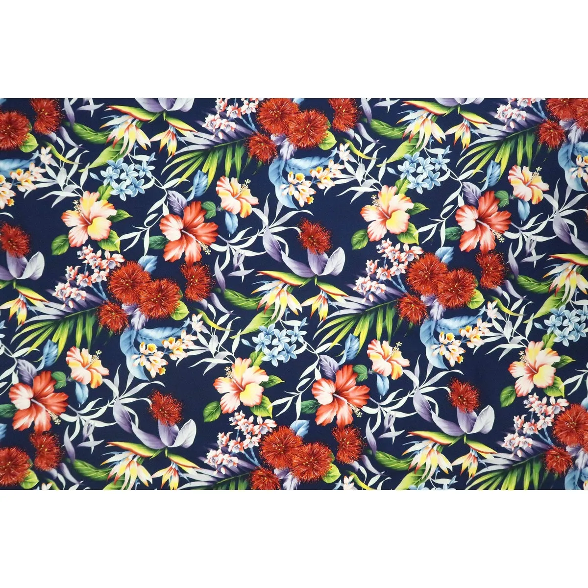 Ohia Lehua and Hibiscus 100% Cotton Fabric - Navy