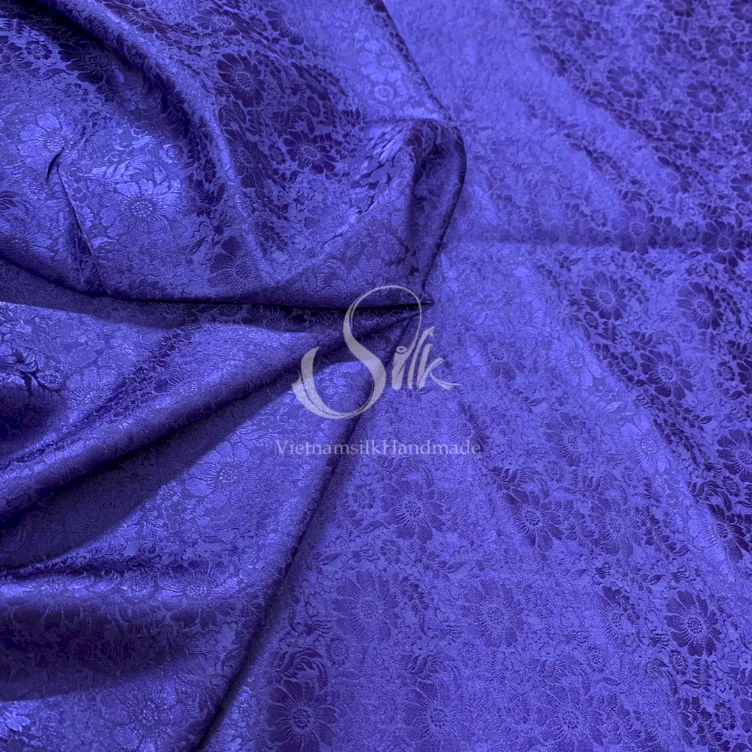 Premium Silk Fabric - Indigo Blue Floral Silk - HIGH-GRADE - 100% Mulberry Silk fabric by the yard - Luxury silk -  Natural silk - Organic Silk - Handmade in Vietnam