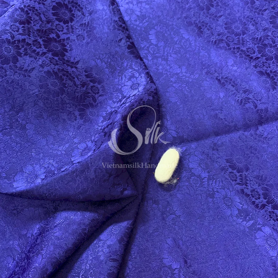 Premium Silk Fabric - Indigo Blue Floral Silk - HIGH-GRADE - 100% Mulberry Silk fabric by the yard - Luxury silk -  Natural silk - Organic Silk - Handmade in Vietnam