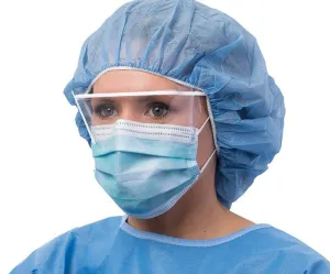 Procedure Mask, Level 3 with Anti-Fog Foam and Eyeshield, Ear Loops, Blue, 25/bx