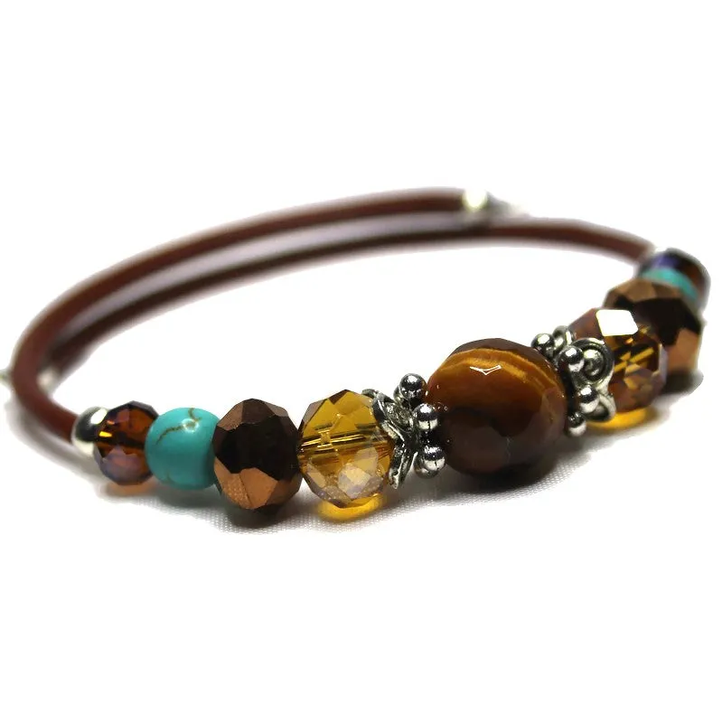 Wrap Bracelet & Earring Set - Tiger Eye and Turquoise