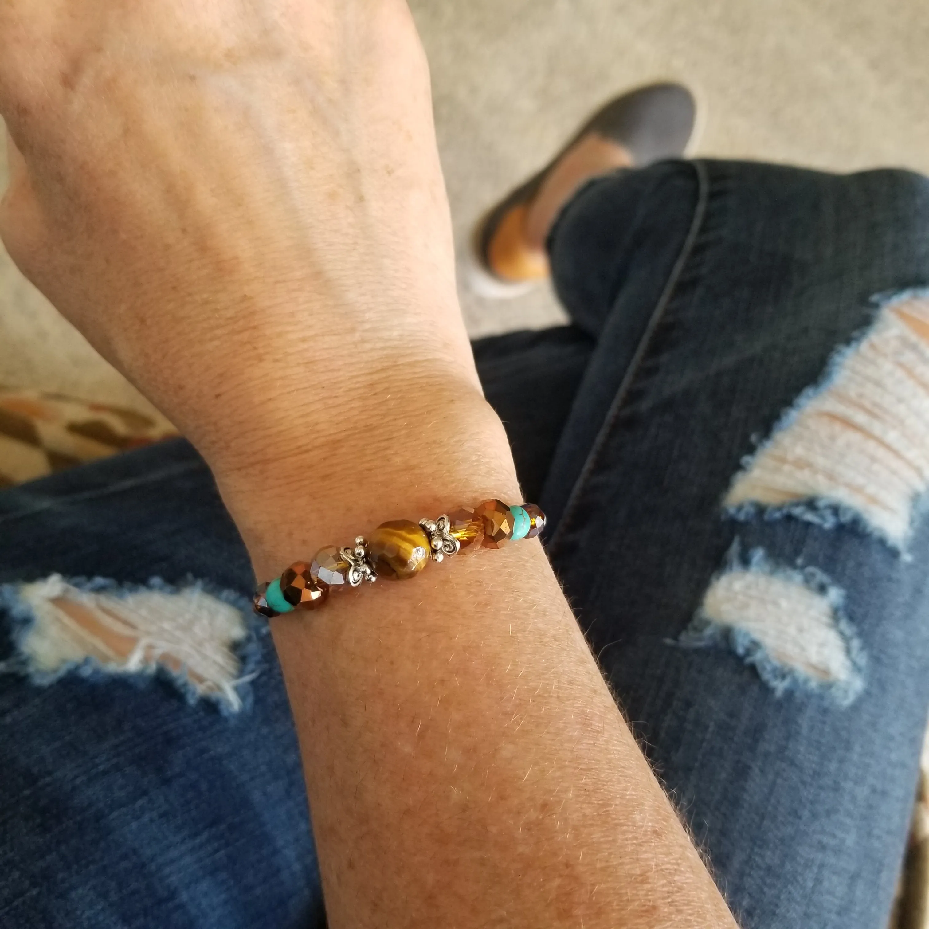 Wrap Bracelet & Earring Set - Tiger Eye and Turquoise